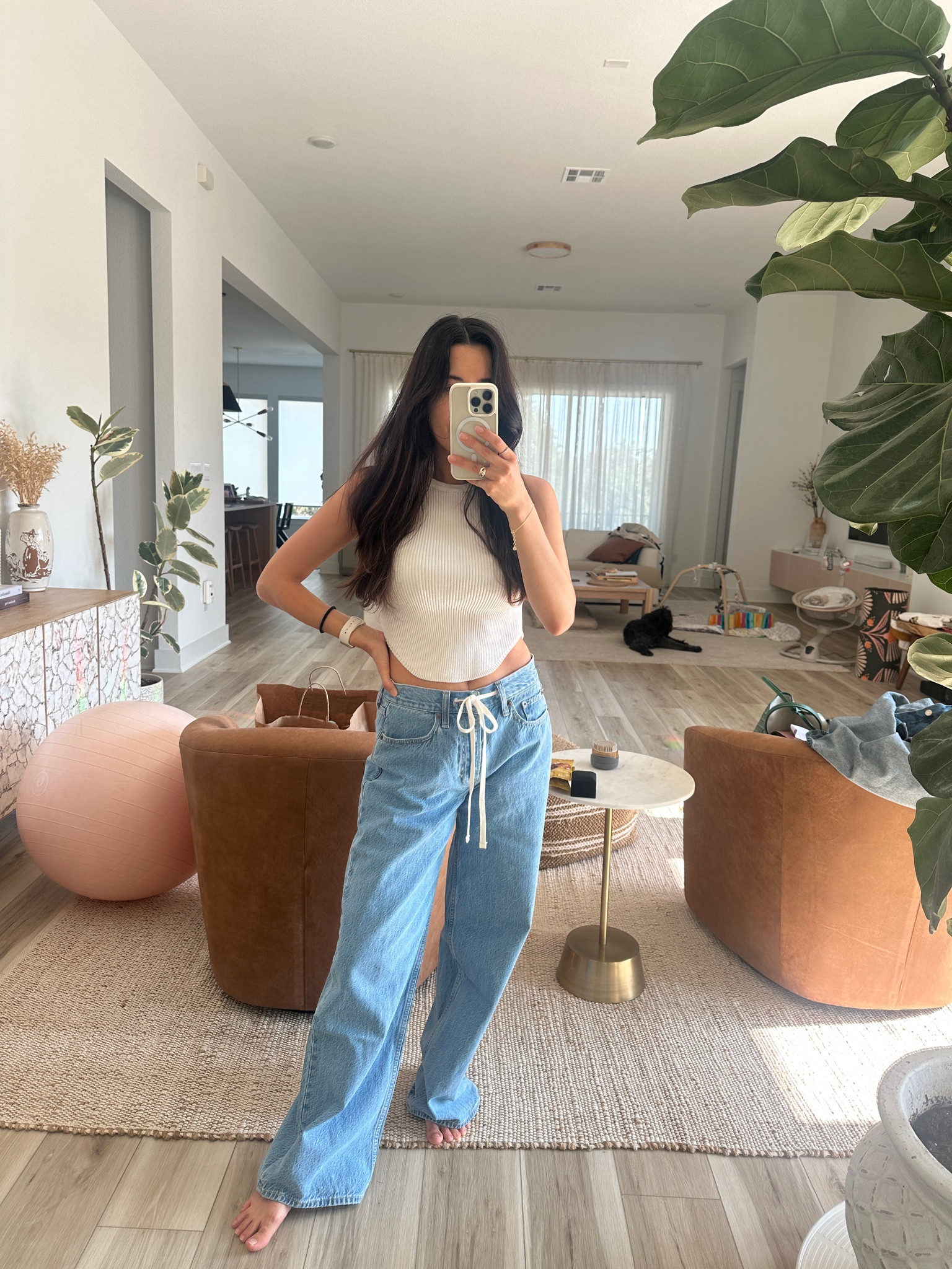 recently gave my friend pretty much all of my pants that don’t fit anymore and I’m sloooowly rebuilding a small closet that’s more of a capsule wardrobe. I LOVE these jeans so much. I feel so good in them! Also this tank top is from Korea and I totally regret not getting a few bc white just gets a lil dingy after a while.
It’s the most worn top in my closet.