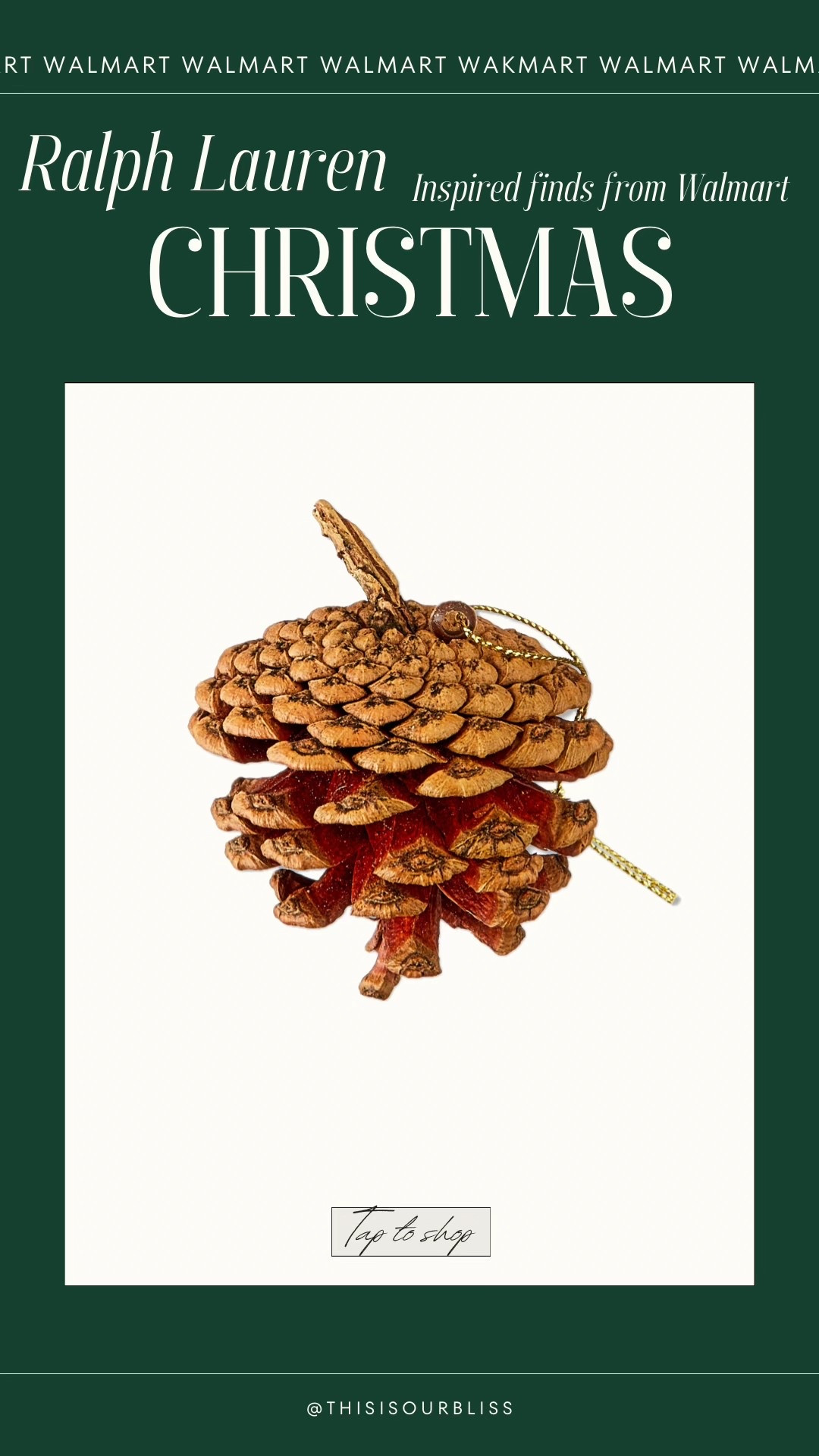Ralph Lauren Christmas is all about pads, velvet, candles, and natural elements like pinecones and Wood tones! 

I found these pinecone ornaments at Walmart!

#RalphLaurenChristmas #RalphLauren #Walmart #WalmartHoliday #WalmartHome #WalmartDecor #LookForLess #DesignerInspired #ClassicChristmas

#LTKSaleAlert #LTKHome #LTKHoliday