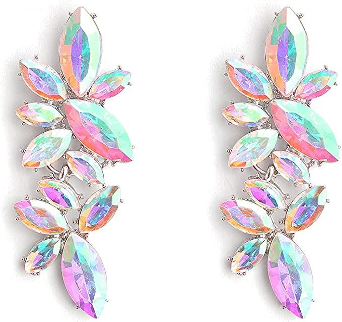 ASTRUE Cluster Sparkling Marquise Crystal Pierced Earrings, Iridescent Rhinestone Earrings for Wo... | Amazon (US)