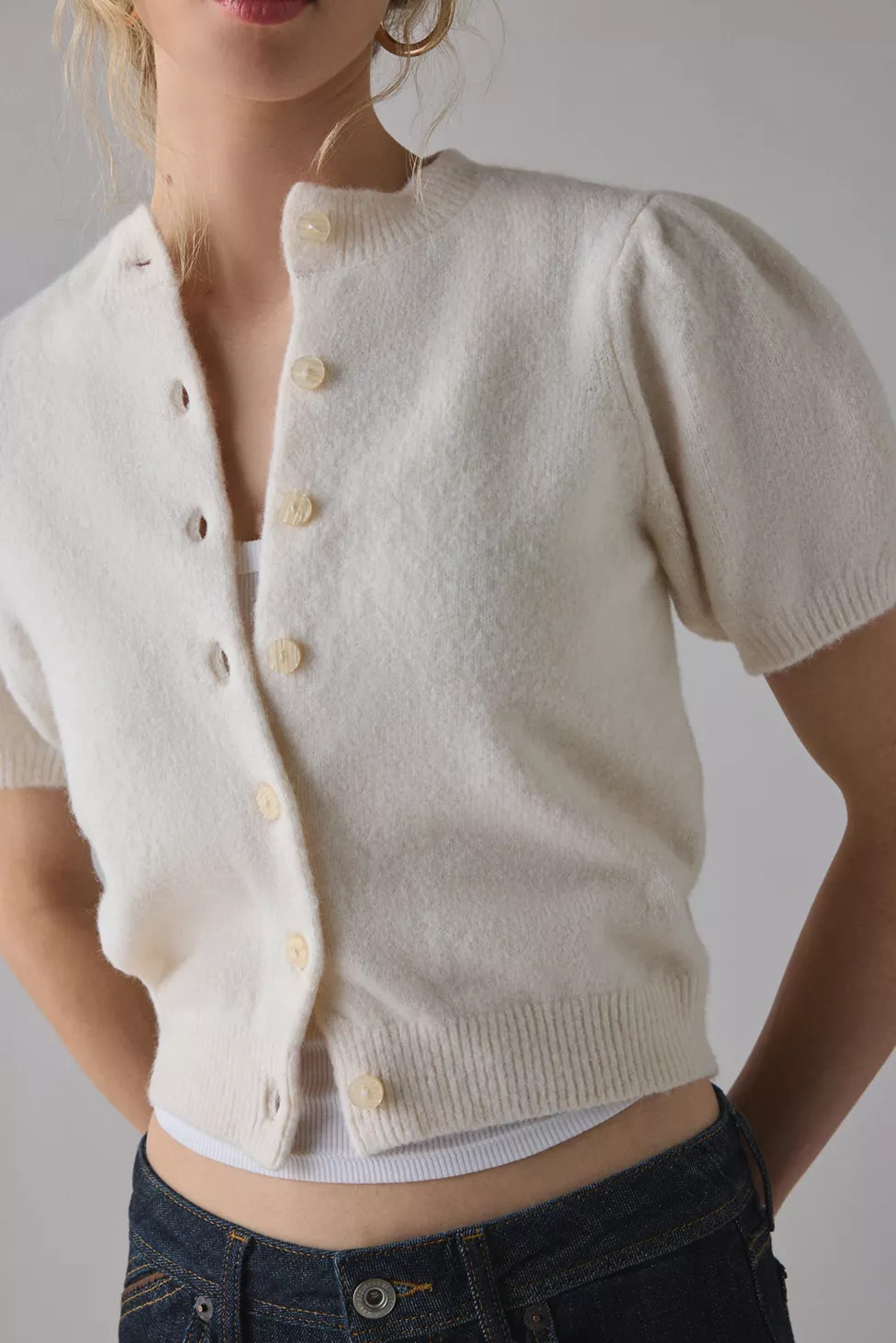 Kimchi Blue Kate Puff Short Sleeve Cardigan | Urban Outfitters (US and RoW)