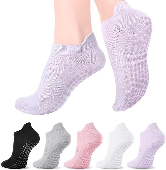 Zuimei 5 Pairs Pilates Yoga Grip Socks, Women Non Slip Grip Socks Anti-slip Pilates Socks with Gr... | Amazon (UK)