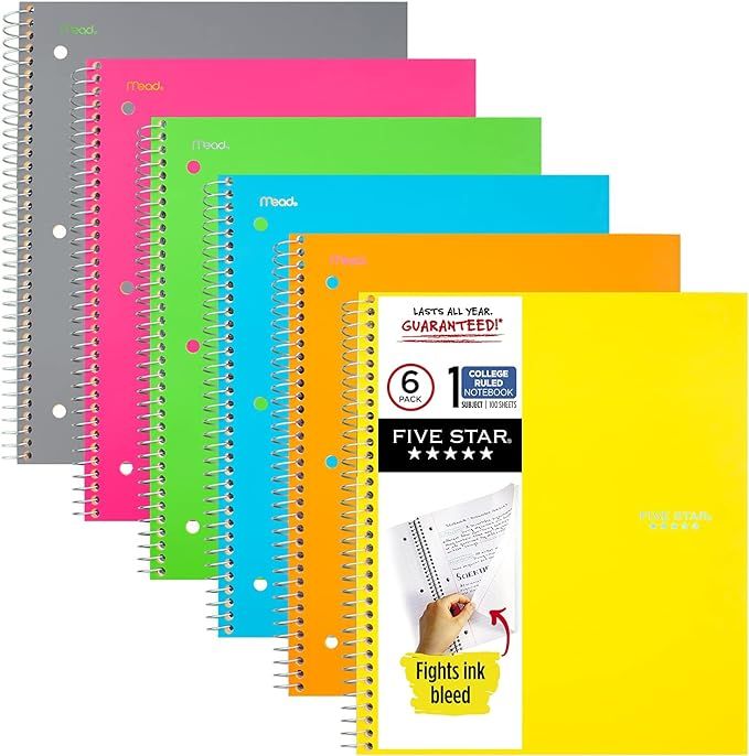 Five Star Spiral Notebooks, 1 Subject, College Ruled Paper, 100 Sheets, 11 x 8-1/2 inches, Assort... | Amazon (US)