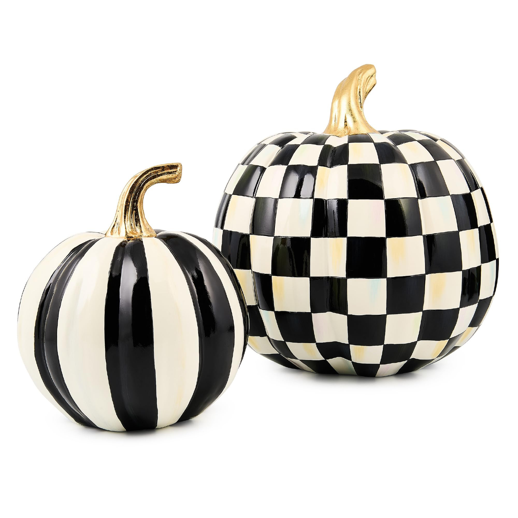 MACKENZIE-CHILDS Set of 2 Pumpkins, Resin Halloween and Fall Decor, Small and Medium, Black-and-W... | Amazon (US)