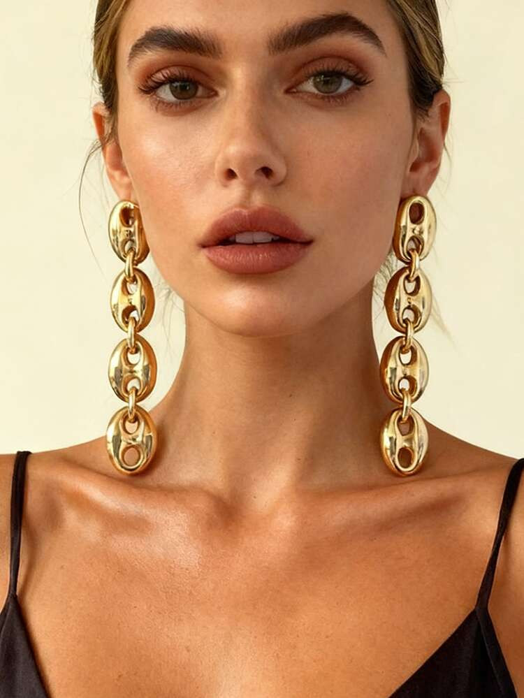 1 Pair Luxury Punk Minimalist CCB Geometric Patchwork Long Dangle Earrings For Women | SHEIN