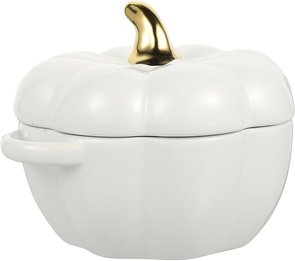 Luxshiny Ceramic Pumpkin Bowl with Lid 450ml Halloween Casserole Baking Bowl with Handle Soup Bow... | Amazon (US)