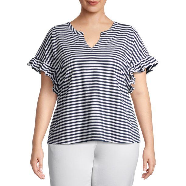 Terra & Sky Women's Plus Size Notch Neck T-Shirt | Walmart (US)