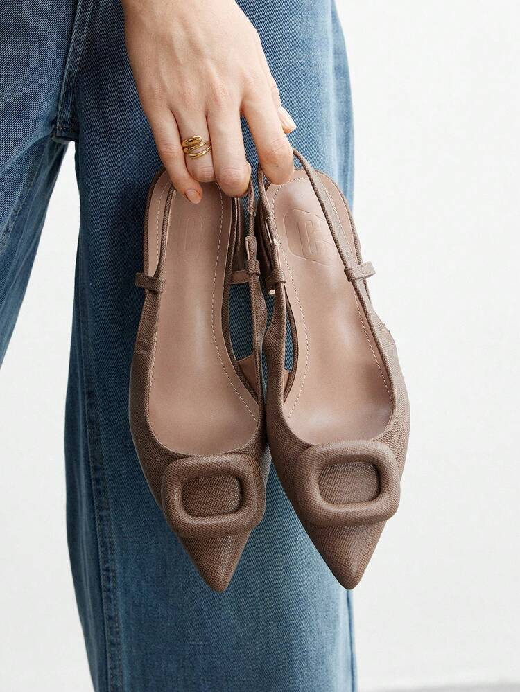 CUCCOO BIZCHIC Women's Casual Solid Color Backless Pointed Toe Flat Shoes For Christmas | SHEIN