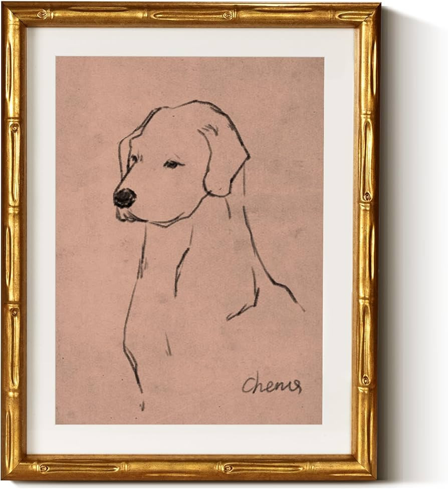 InSimSea Gold Bamboo Framed Canvas Wall Art, Minimalist Dog Sketch Animal Paintings, Antique Vint... | Amazon (US)