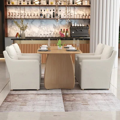 5-Piece Dining Set, Mid-Century Modern Wooden Table & Upholstered Chair Set For Home, Kitchen, Dining Room | Wayfair North America