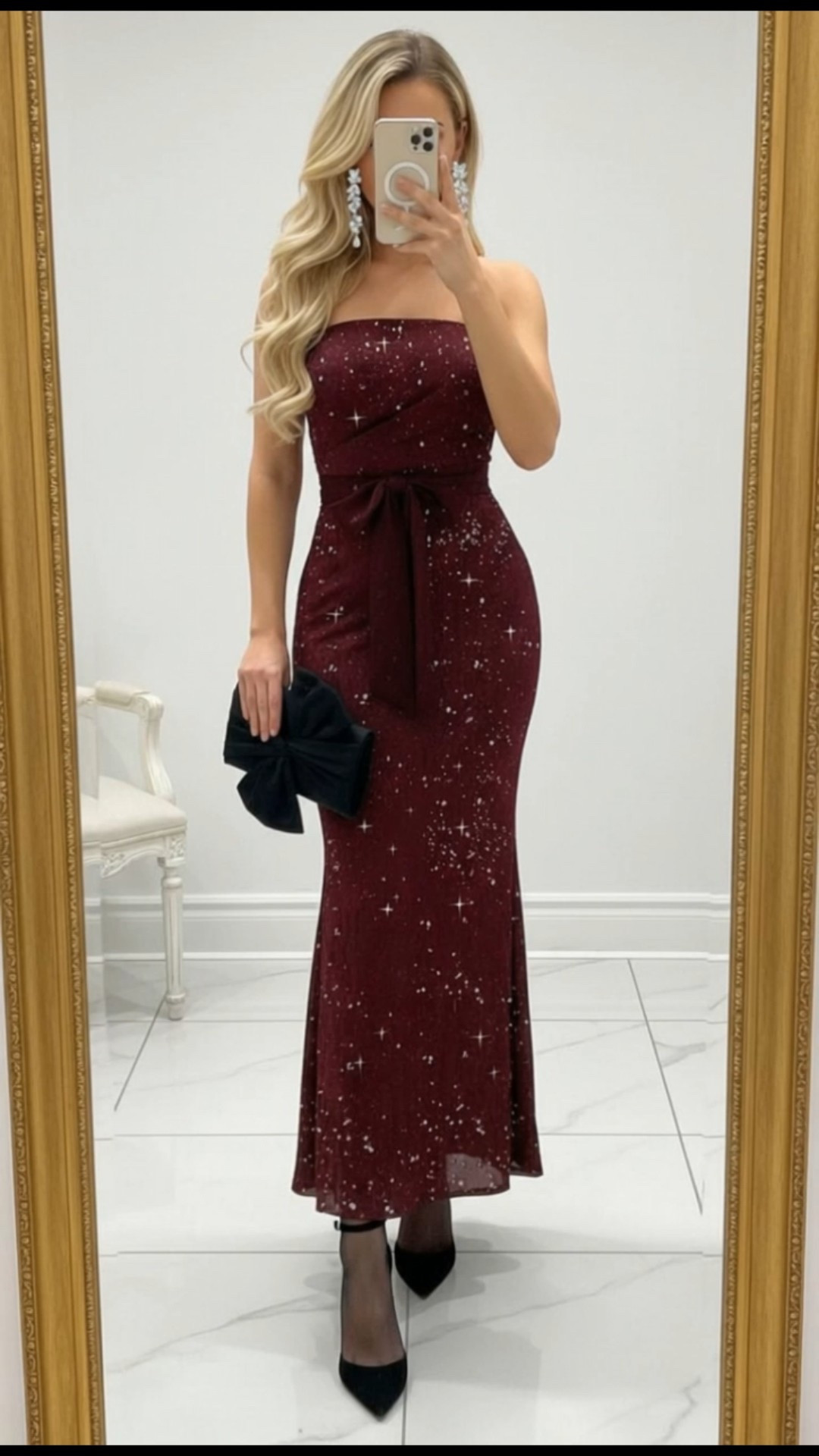 I don’t think this dress could be any more perfect for the holidays. Absolutely spectacular sparkly dress looks fantastic on pair with a black clutch some really cute heels some gorgeous jewelry and you are set to go on a night on the town. Also, this would work for a New Year’s Eve outfit as well or if you have a winter wedding and then I would probably pair it with a trenchcoat and I’ll give you one of those options that I love such a great look.

#LTKSeasonal #LTKHoliday #LTKOver40