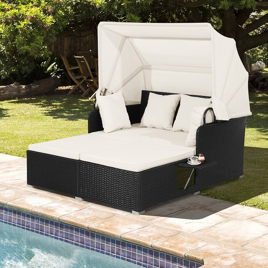 Salches Outdoor Daybed, Patio Daybed with Retractable Canopy, High-Resilient Soft Cushions, Folda... | Amazon (US)