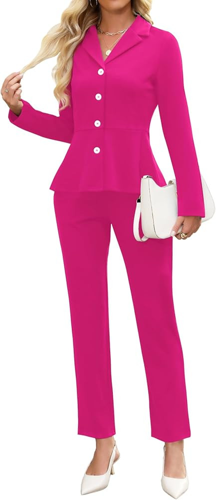 Women's Business Pant Suits Dressy Casual Long Sleeve 2 Piece Blazer Set for Office Work Outfits ... | Amazon (US)