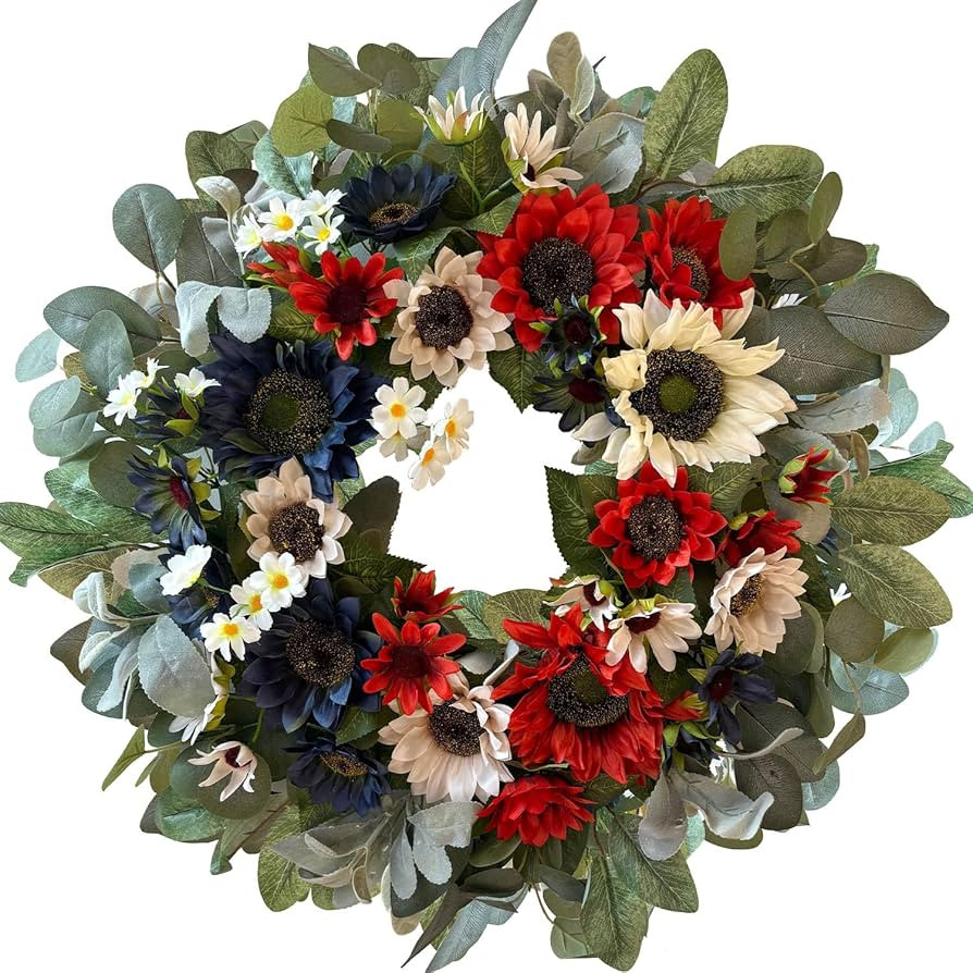 WANNA-CUL 250th Patriotic Wreath Decorations, 24 Inch Sunflower 4th of July Wreaths for Front Doo... | Amazon (US)