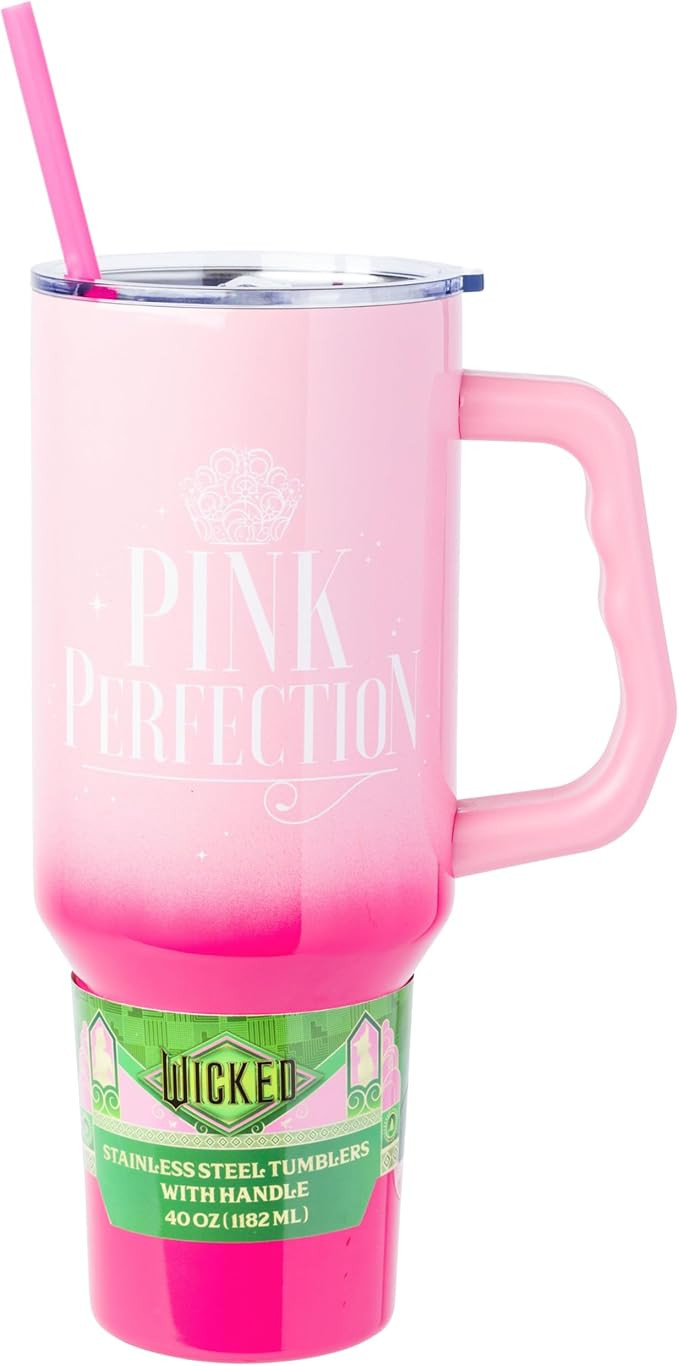 Silver Buffalo Wicked Glinda Pink Perfection Ombre Stainless Steel Tumbler with Handle and Straw,... | Amazon (US)