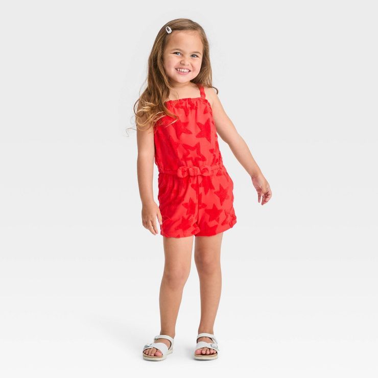Toddler Girls' Towel Terry Star Romper - Cat & Jack™ Red | Target
