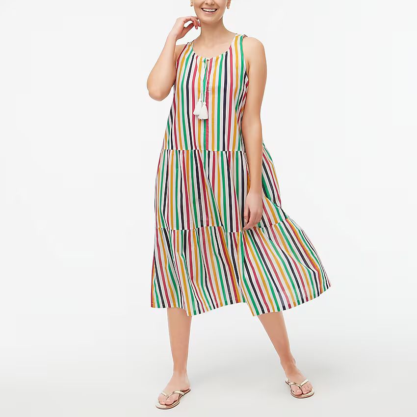 Striped tiered midi cover-up dress | J.Crew Factory