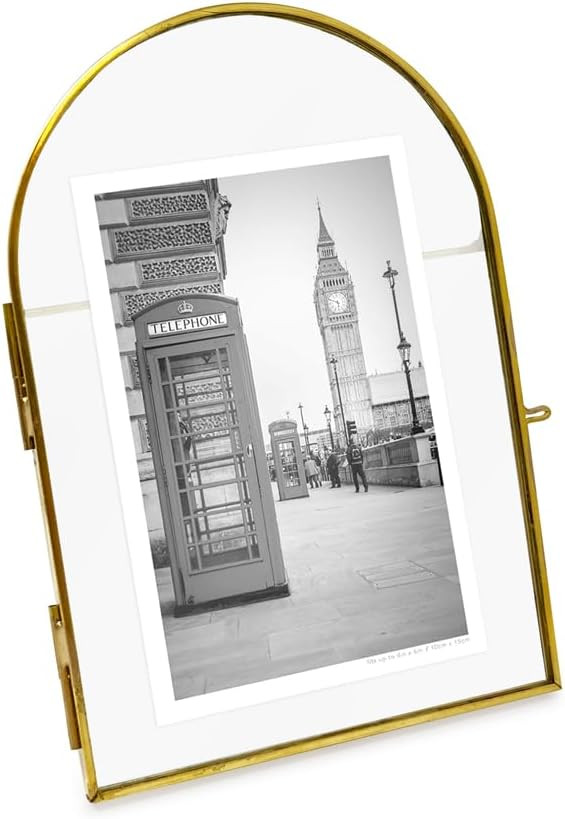 Isaac Jacobs 4x6 Vintage Style, Arched Brass & Glass Metal Floating Picture Frame with Locket Clo... | Amazon (US)