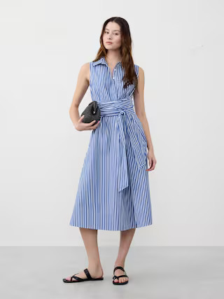 Poplin Cross-Waist Midi Dress | Banana Republic Factory