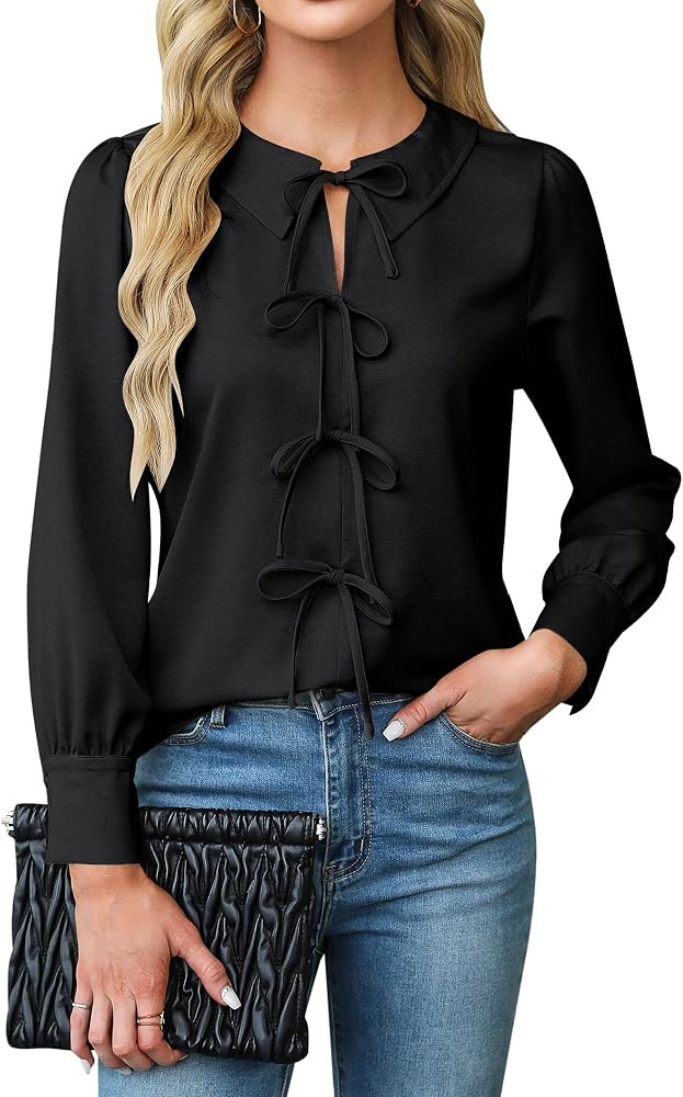 Blooming Jelly Women's Dressy Casual Blouses Business Work Tops Tie Front Long Sleeve Shirts 2025... | Amazon (US)