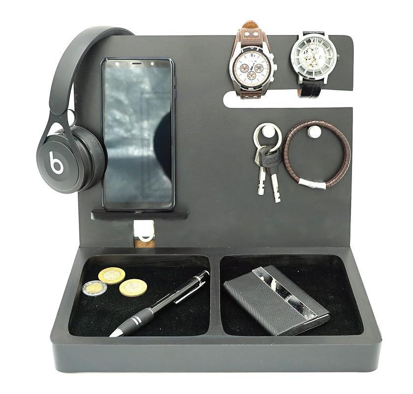 Gift for men, Wooden Desk and Nightstand Organizer, Phone Docking Station, Key, Wallet Stand, Wat... | Amazon (US)