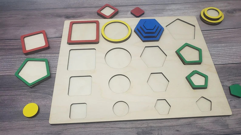 Big to Small Wooden Shape Puzzle | Shape Sorting Stacking Toy | Square, Circle, Hexagon, Pentagon... | Etsy (US)