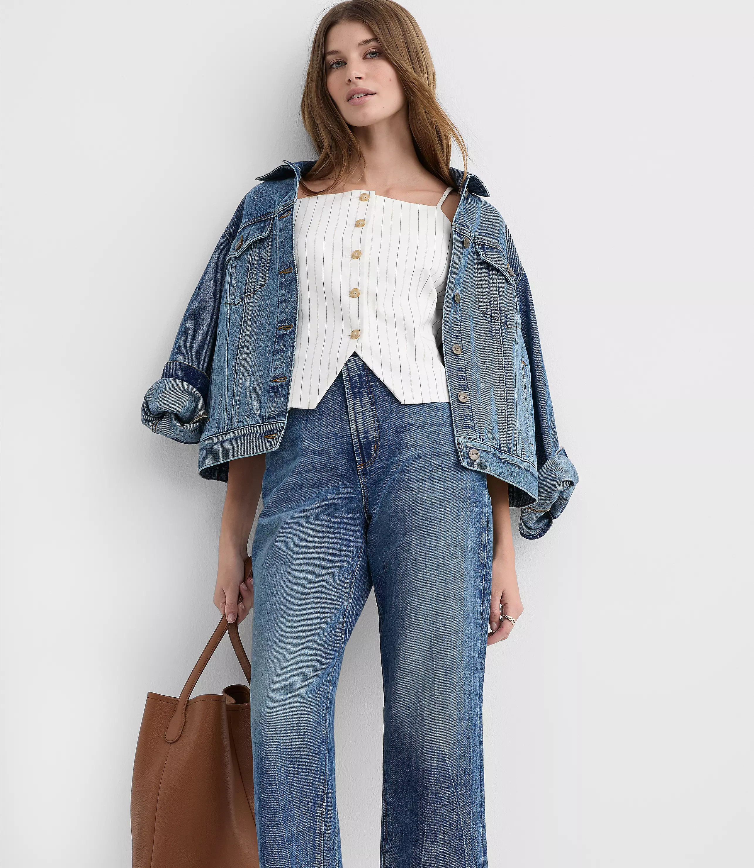 Pinstripe Cotton Linen Strappy Vest Top | LOFT