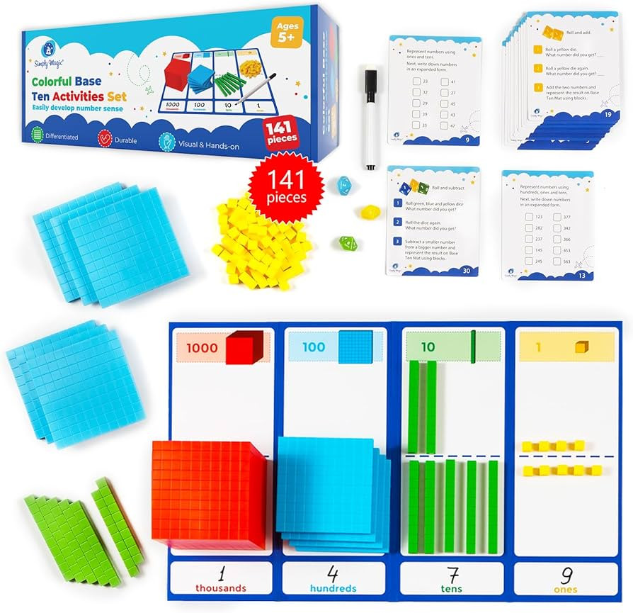 Simply magic 140+1 PCS Colorful Base Ten Blocks & Activities Set - Base Ten Blocks Classroom Set,... | Amazon (US)
