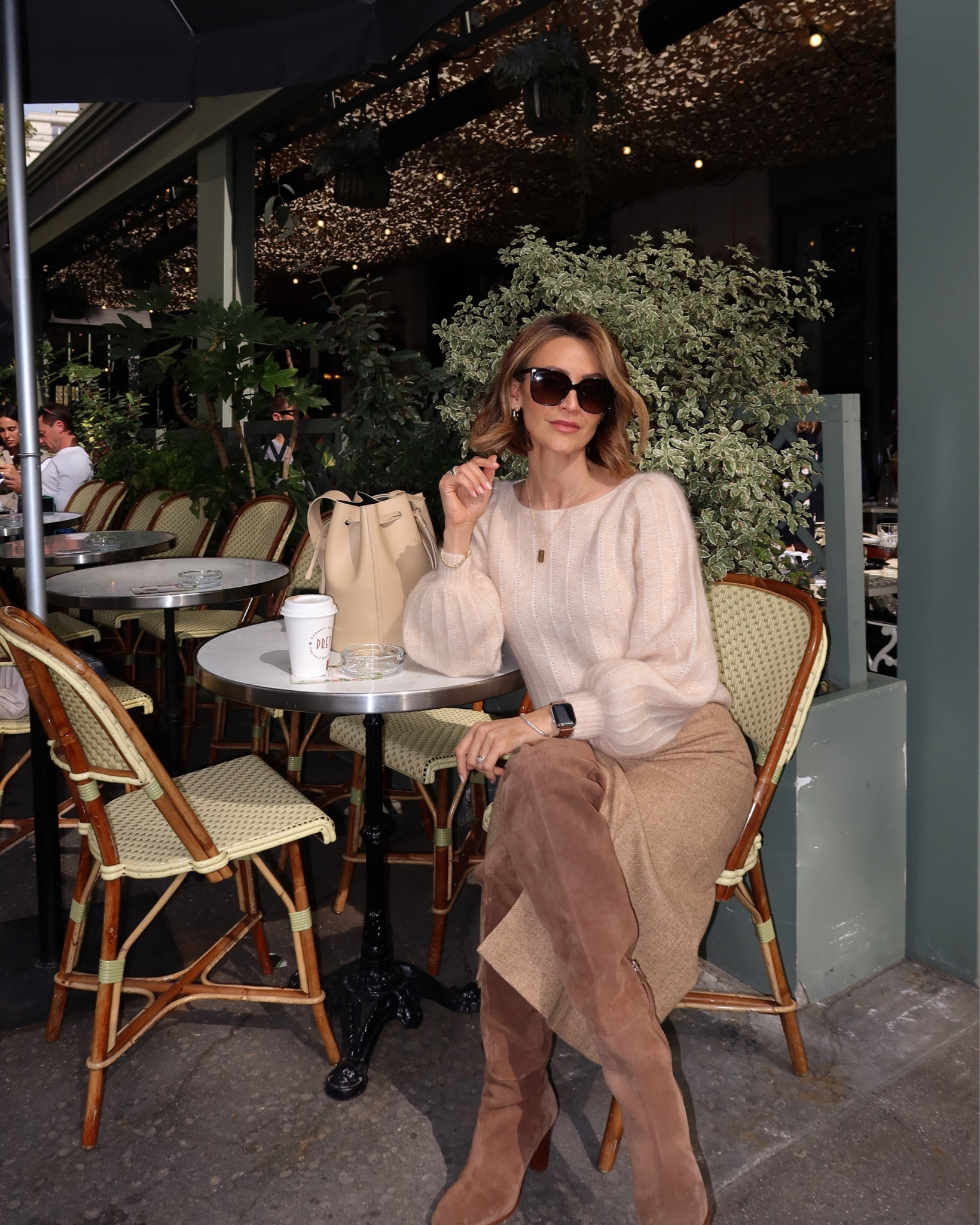 Sezane sweater and wool midi skirt with mid slit! Sweater is xs, and skirt is size 36
Tall suede boots are amazing! And come in several colors!! 

#LTKxAFeurope #LTKshoecrush #LTKstyletip