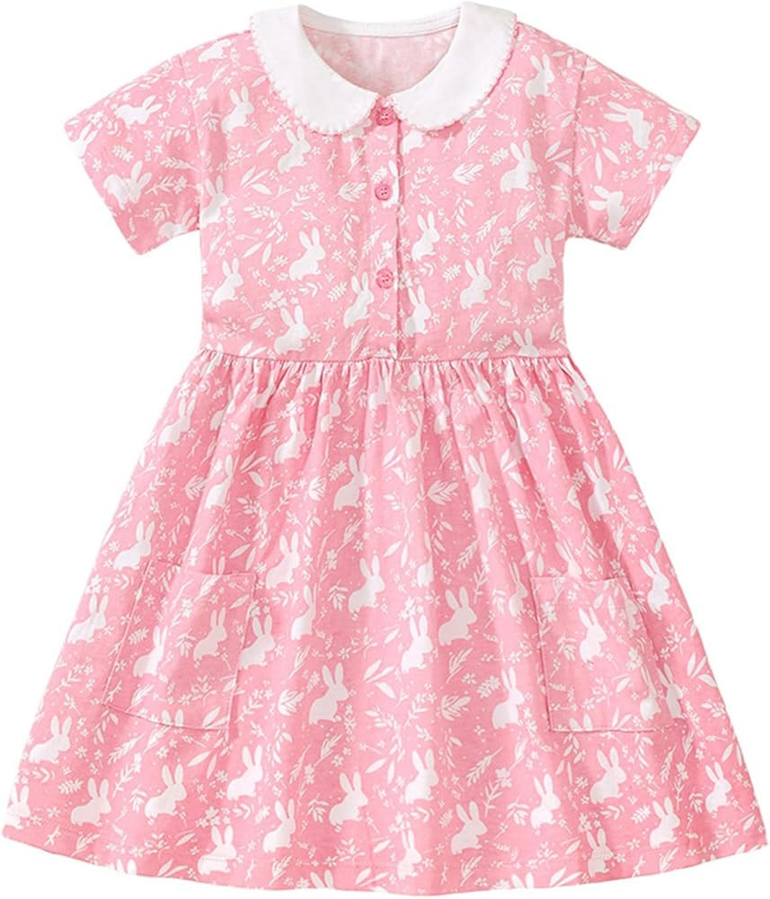 HILEELANG Toddler Girl Short Sleeve Dress Cotton Casual Spring Summer Easter Applique Playwear Dr... | Amazon (US)