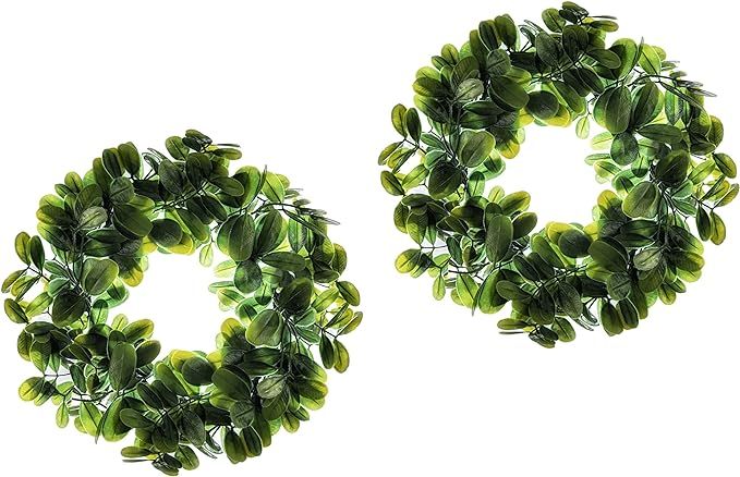 Artificial Mini Green Boxwood Wreath - 2 Pack - 9" Realistic Leaf Mini Wreaths for Year-Round Dec... | Amazon (US)