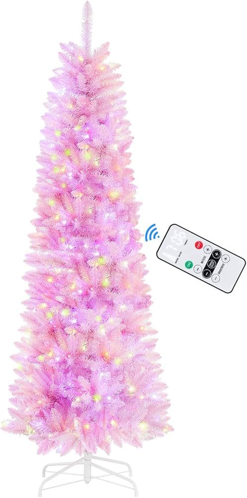 SHareconn 6ft Premium Prelit Artificial Hinged Slim Pencil Christmas Tree with Remote Control, 24... | Amazon (US)