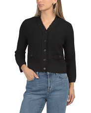 Waffled Knit Frayed Cropped Cardigan Sweater | Marshalls