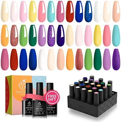 Beetles 20 Pcs Gel Nail Polish Kit, Pastel Pink Yellow Blue Red Glitter Nude Gel Polish Soak Off ... | Amazon (US)