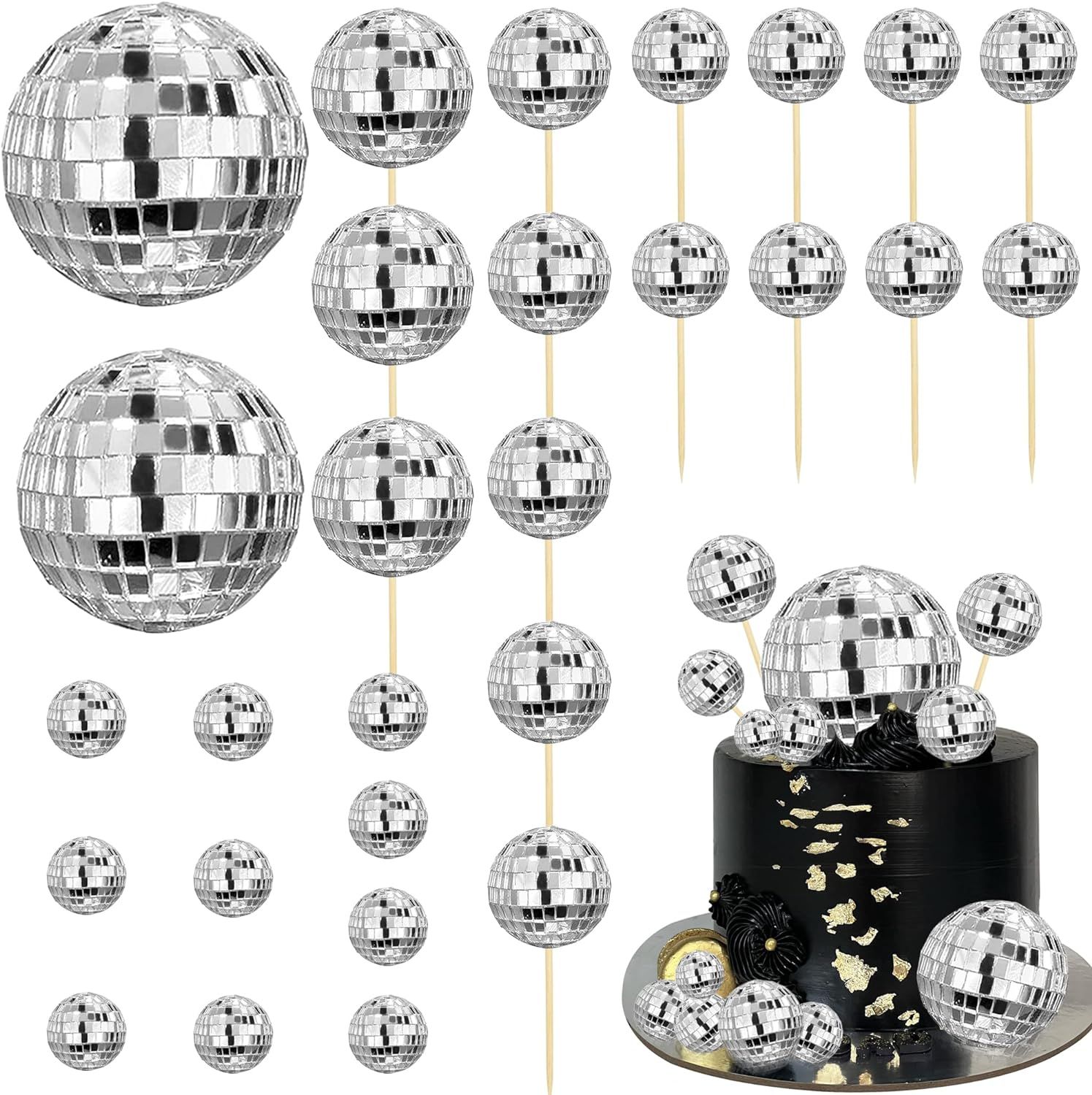 28 PCS Disco Ball Cake Toppers Disco Ball Cake Decorations 70's Disco Cake Centerpiece Decor Disc... | Amazon (US)