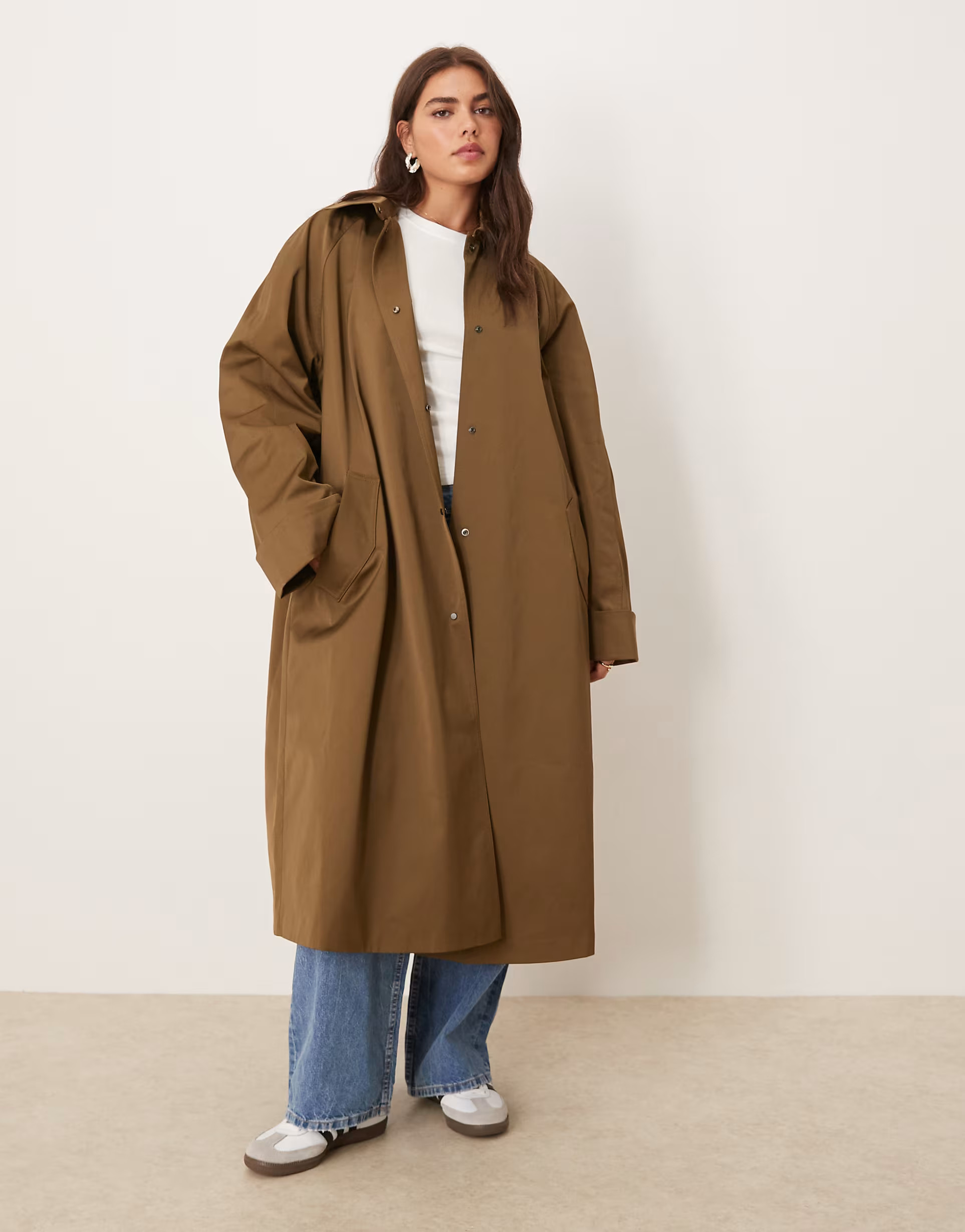 ASOS DESIGN Curve longline car coat trench in khaki | ASOS | ASOS (Global)