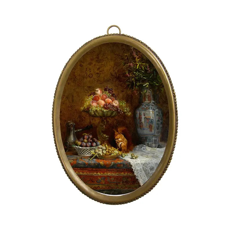 Still Life With Fruit & Squirrel in Antiqued Beaded Brass Frame, Antique Style Art, Gallery Wall ... | Etsy (US)