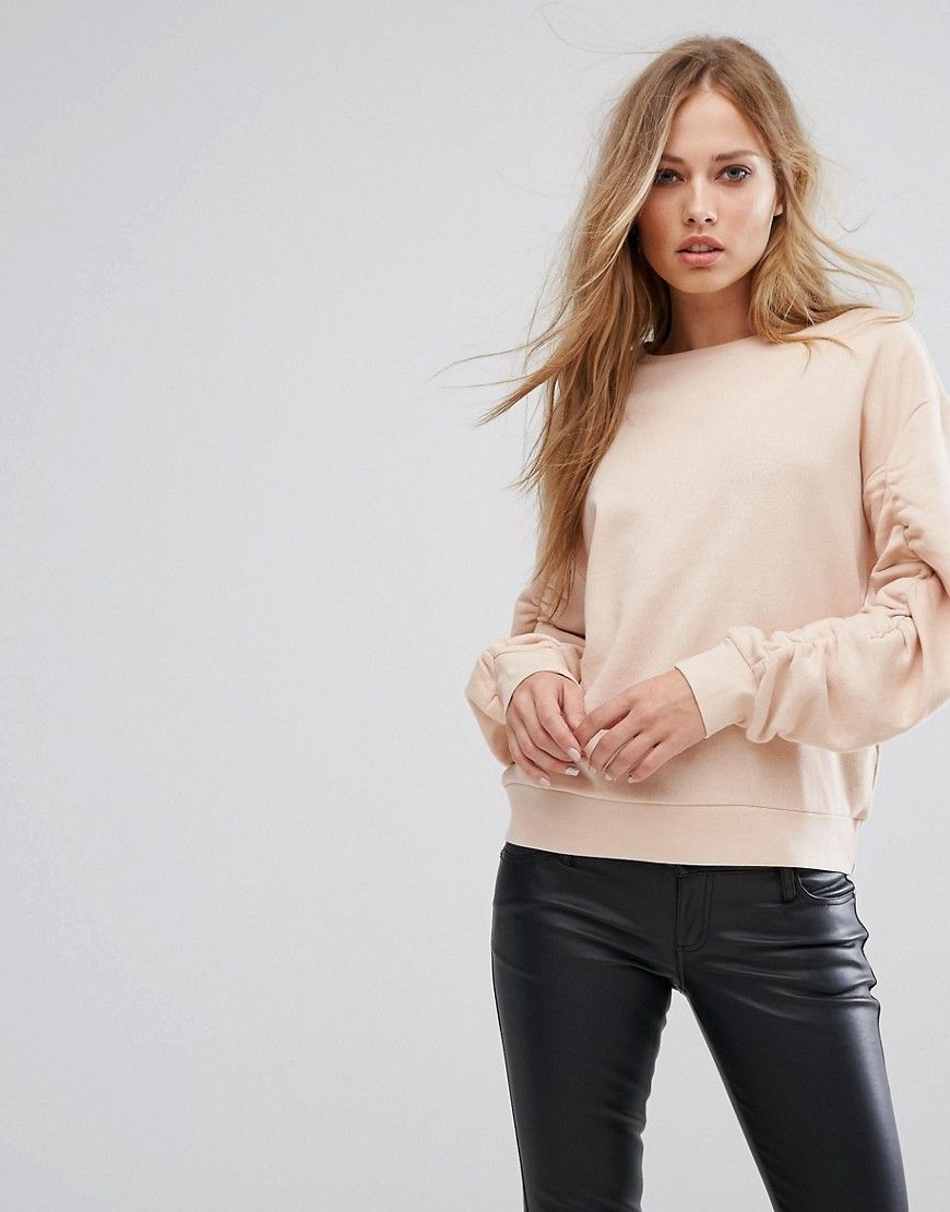 Y.A.S Sweat With Rouched Sleeves - Pink | Asos IE