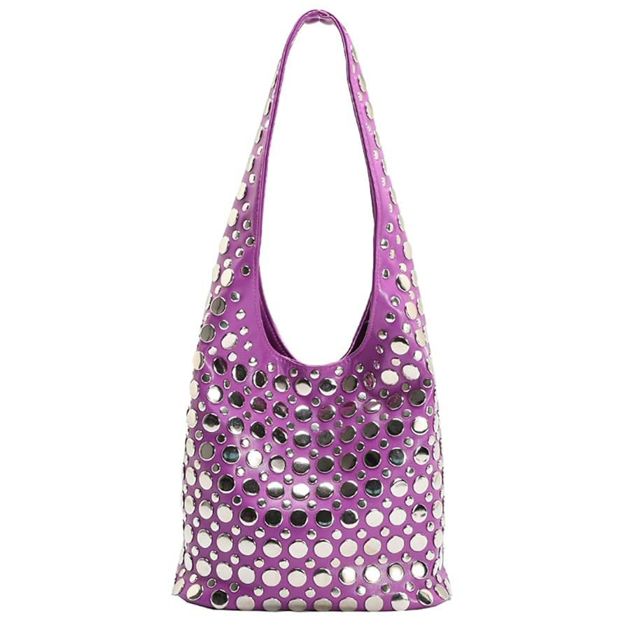 Women's Studded Y2k Hobo Bag 90s Punk Crescent Shoulder Purse Soft PU Leather Tote Handbag | Amazon (US)