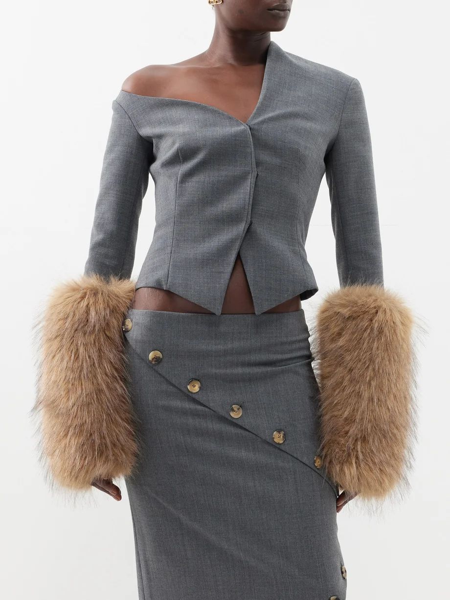 Asymmetric  detachable faux fur-cuff jacket | A.W.A.K.E. Mode | Matches (UK)