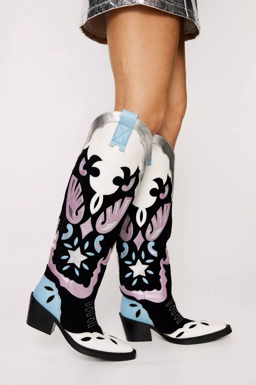 Leather And Suede Color Block Cowboy Boot | Nasty Gal (US)