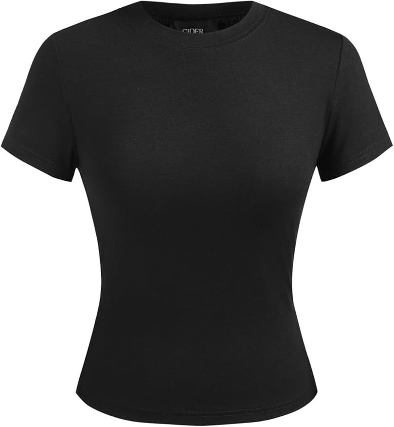 CIDER Round Neckline Knit Short Sleeve Top | Amazon (US)