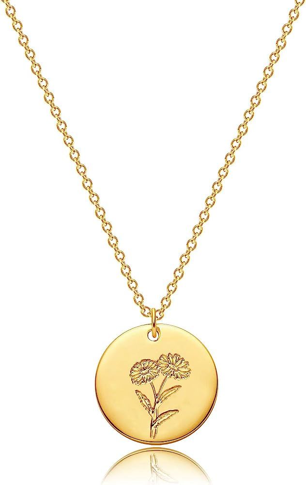 Amazon.com: MEVECCO Birth Flower Necklace 18k Gold Engraved Custom Floral Pendant Necklaces Daint... | Amazon (US)