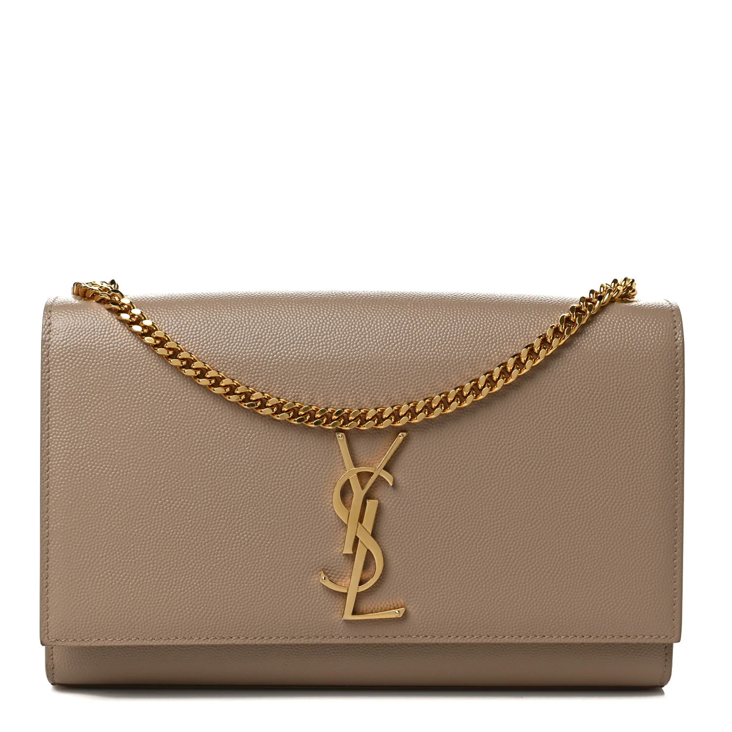 SAINT LAURENT Grain De Poudre Medium Monogram Kate Satchel Dark Beige | FASHIONPHILE (US)