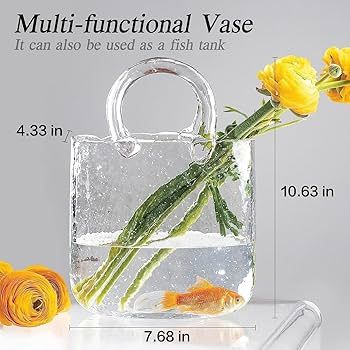 BIROYAL Clear Glass Vase with Elegant Purse Design, Handbag Shape Flower Vase with Fish Bowl, Tra... | Amazon (US)