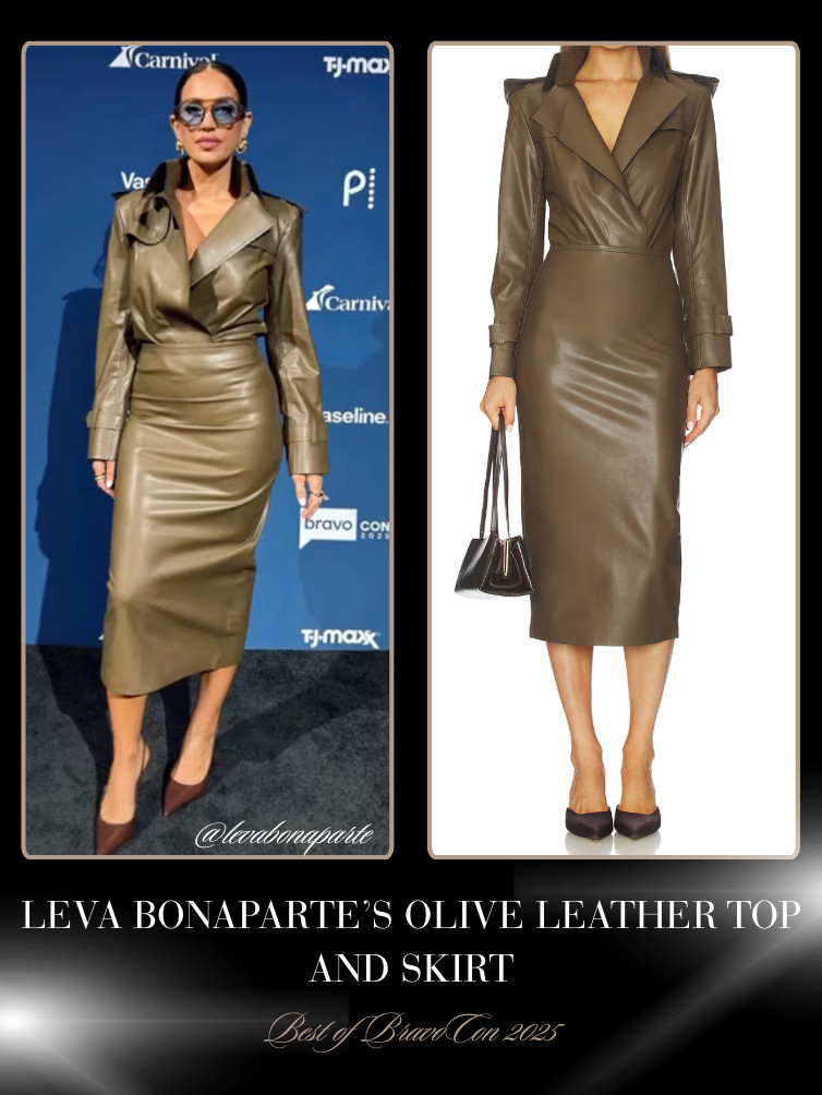 Leva Bonaparte's Olive Leather Top and Skirt at BravoCon 2025 📸= @levabonaparte 

 
