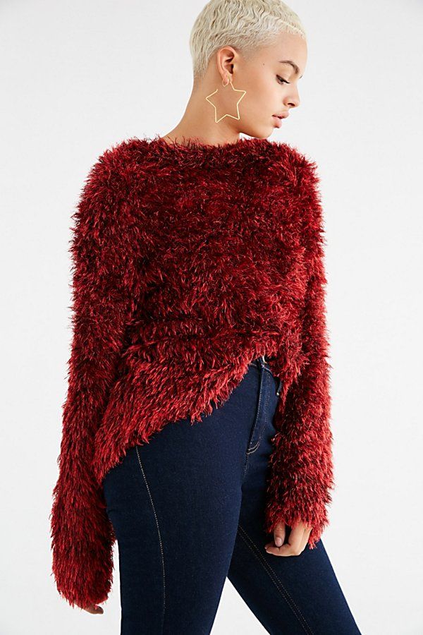 UO Tara Fuzzy Pullover Sweater - Red XS at Urban Outfitters | Urban Outfitters US