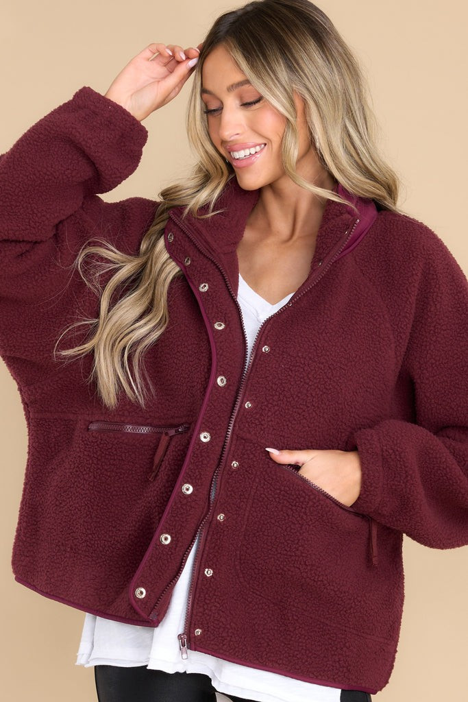 Right On The Button Burgundy Jacket | Red Dress 