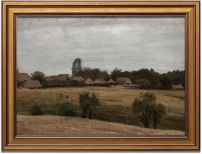 Rural Landscape Village Poster Vintage Gold Framed Canvas Print Rustic Farmhouse Style Wall Art P... | Amazon (US)