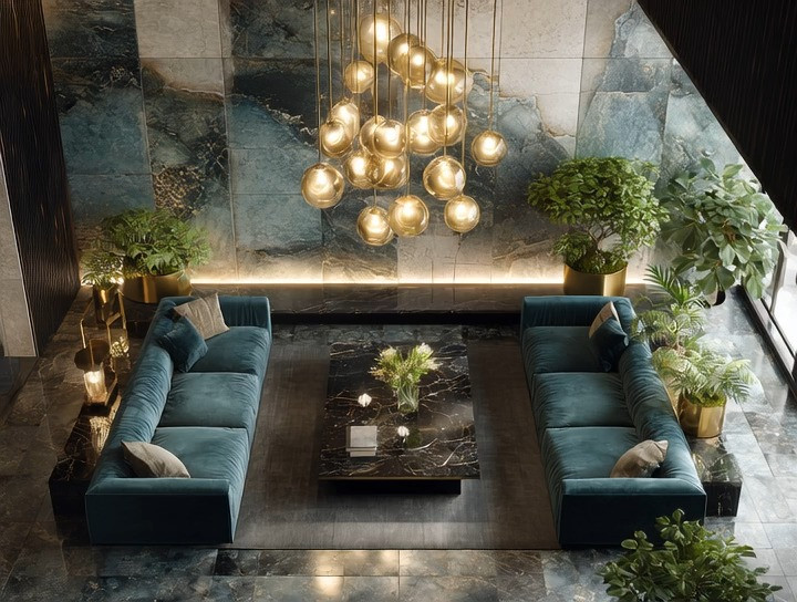 Shop this gorgeous hotel lobby look and recreate it at home. Start with two teal velvet sofas facing each other — it’s the easiest way to make any living room feel intentional and beautifully symmetrical. Add a dark marble coffee table for depth, a dramatic raindrop chandelier for that show-stopping glow, and finish it with lush greenery in gold planters. This combination is pure luxury: rich color, striking lighting, and a layout that feels straight out of a five-star hotel.

#tealvelvetsofa #raindropchandelier #luxurylivingroom #goldplanters #hotelstyledecor #elegantanddriven 

 #LTKHome
