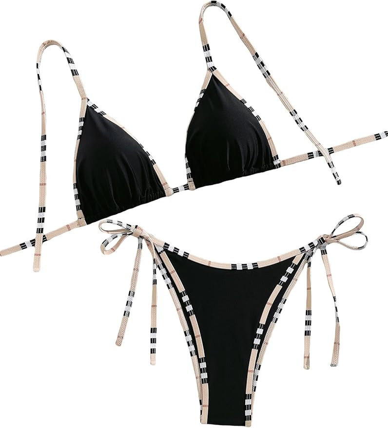 Women's Halter Textured Print High Waisted Bathing Suit Summer Bikini Set | Amazon (US)